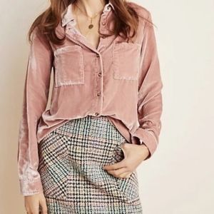 Maeve by anthropology velvet blush button down flowy collared shirt size 6